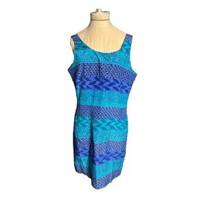 R.J. Collection Blue Patterned Silk Sleeveless Dress Chic Classy Feminine Large